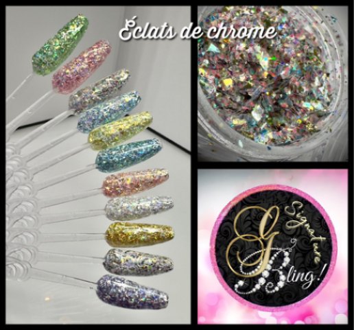 Coffret éclats de chrome, GBling, Nail Art, Décoration d'ongles